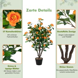 100 cm artificial tree with flowers, artificial camellia tree, artificial plant in pot, Camellia plant with 37 flowers and natural