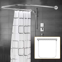 Shower Rail, No Drilling, U-Shape Corner Holder, Arc Bar, Stainless Steel Shower Curtain, Adjustable for Bathrooms