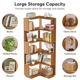 Tribesigns 6 Tier Corner Bookshelf, 64.96 Inch Tall Industrial Corner Bookcase with Anti-Drop Panel,Wood Grain Corner Shelf