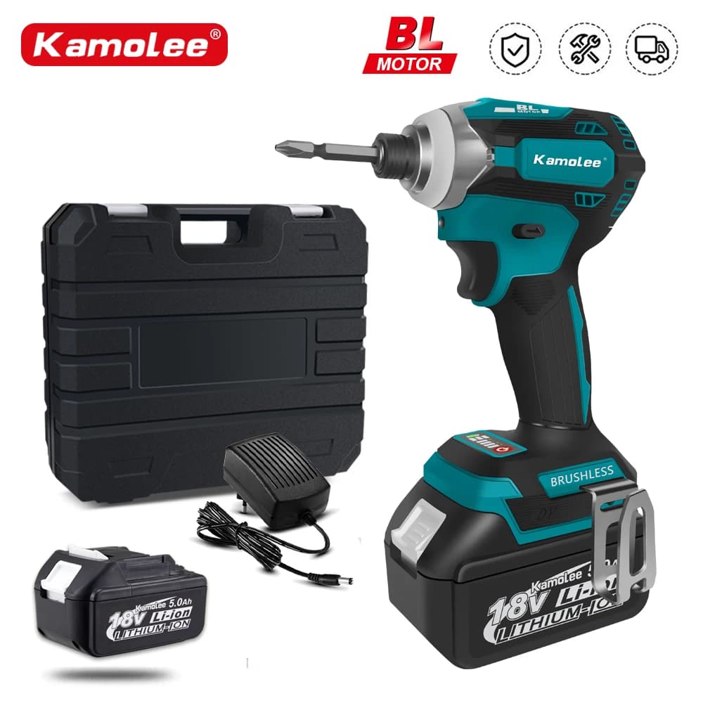 Kamolee 588Nm Cordless Electric Impact Brushless Wrench 5 Speed Screwdriver Power Tool 1/4" with 3 LED Light for Makita Battery