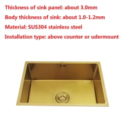 Gold Kitchen Sink 304 Stainless Steel sinks Above Counter or Undermount Installation Single small Bar Golden Washing Basin