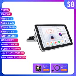 10.1" HIZPO 1Din Universal Android Auto Car Radio 360° Rotatable Screen Multimedia Headunit 4G CarPlay RDS DSP GPS Navi