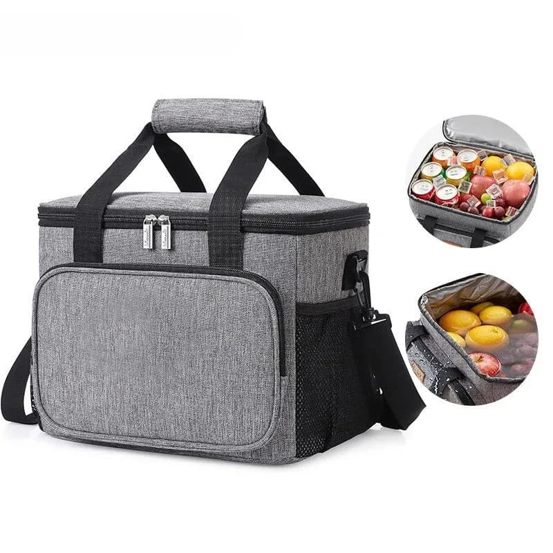 1pc Grey Oxford Cloth Lunch Bag With High Capacity, Handheld & Shoulder Straps Portable Large Capacity Waterproof Leakproof