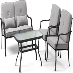 4-piece metal garden furniture set, outdoor furniture set with tempered glass coffee table and cushions, load capacity 300KG