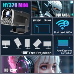 HY320 Mini Newly Native 720P Android 11 4K Projector 300ANSI Wifi6 BT5.0 Cinema Outdoor Portable 180° Rotable Projector