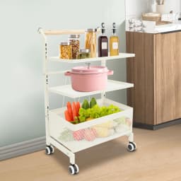 Storage Rack Trolley White/Black Rust-Resistant Food Trolley with Wheels for Kitchen/Living Room/Bedroom/Dormitory/Bathroom