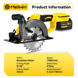 MELLWIN 6 Inch Brushless Circular Saw Rechargeable 45° Angle Adjustment Multifunction Cutting Machine For Makita 18V Battery Pin