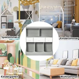 Children's Shelf, Toy Shelf with 5 Compartments and 3 Drawers, Bookcase for Children, , 93 x 40 x 94 cm, Grey
