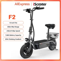 iScooter F2 10 inch Electric Scooter 7.8Ah Foldable Scooters for Adults, Maximum Range 30KM, with Seat and Basket