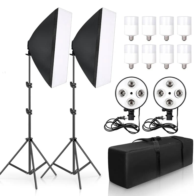 Photo Studio Kit Softbox 8 LED 15W Kit E27 Holder Photographic Lightings 2 Light Stand 2 Softbox for Camera Photo Accessories