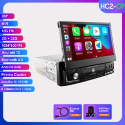 Hizpo 7 Inch Android Universal 1din Car Radio CarPlay GPS Navigation Intelligent Systems 1 Din Stereo Manual Retractable Screen