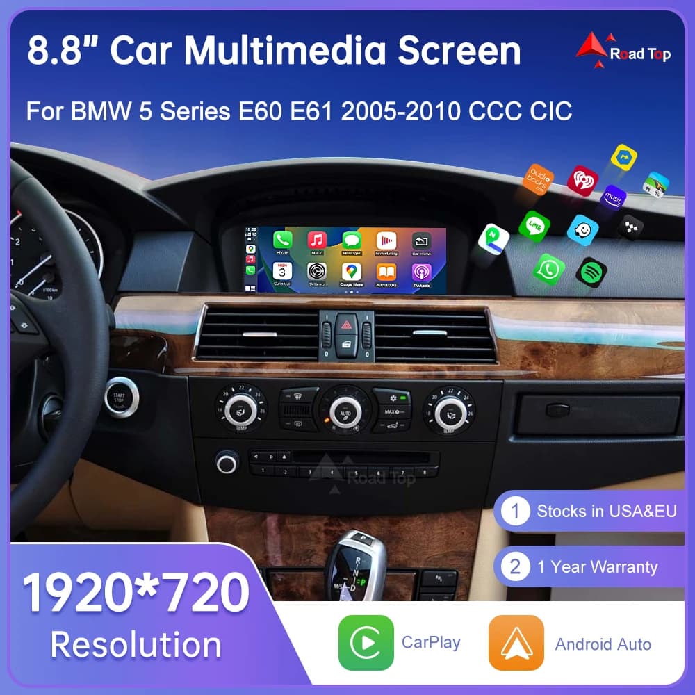 Wireless CarPlay Touch Screen For BMW 5 Series E60 E61 E63 3 Series E90 E91 E92 E93 CCC/CIC Android Auto Monitor Radio Player