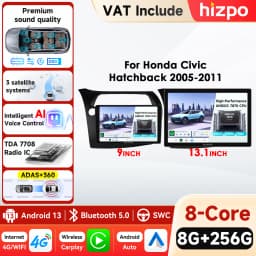 Hizpo 9'' 2K Screen Wireless Carplay Android Auto for Honda Civic Hatchback 2005 2006 2007 2008 2009 2010 2011 Car Player BT GPS
