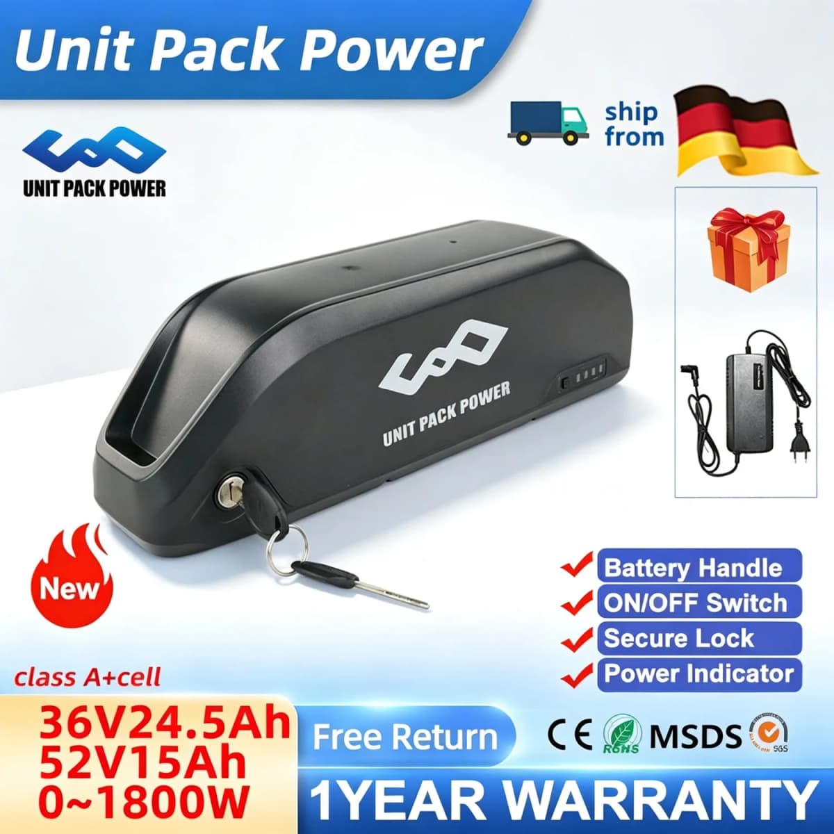Polly DP‑2 Downtube E‑Bike Lithium Battery,Unterrohr Ersatzakku 36V 24.5Ah 48V 17.5Ah 18650 Cells,Compatible for Bafang BBS02 BBS03 BBSHD Mid‑Drive Motor 1000W‑1500W,Ship From DE Local Warehouse Fast Delivery