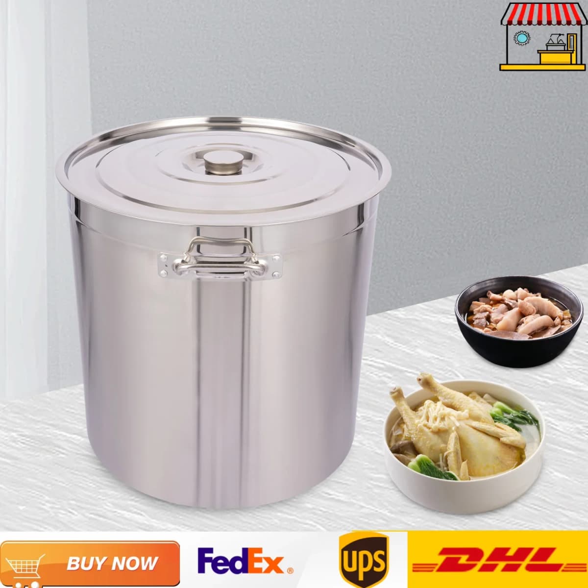 Large Stainless Steel Bucket Soup Container Stockpot for Restaurant School Commercial Home Food Storage