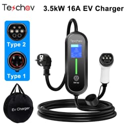 Teschev EV Portable Charger Type2 Connector 16A 1Phase 3.5KW Type1 3.5m Wallbox Charging Station for Electric Vehicle