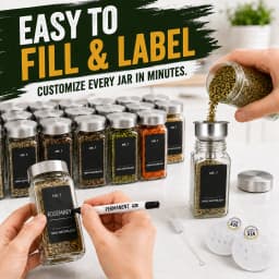 24/35 Pcs Square Spice Jars with Stainless Steel Lids, 120ml Spice Containers Set with Funnel & Labels, Spice Organizer Storage