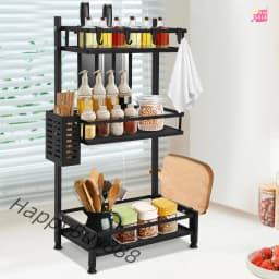 3-Tier Storage Kitchen Organizer Seasoning Spice Rack Dish Drying Rack Holder Rack Countertop Standing Metal Storage Shelf