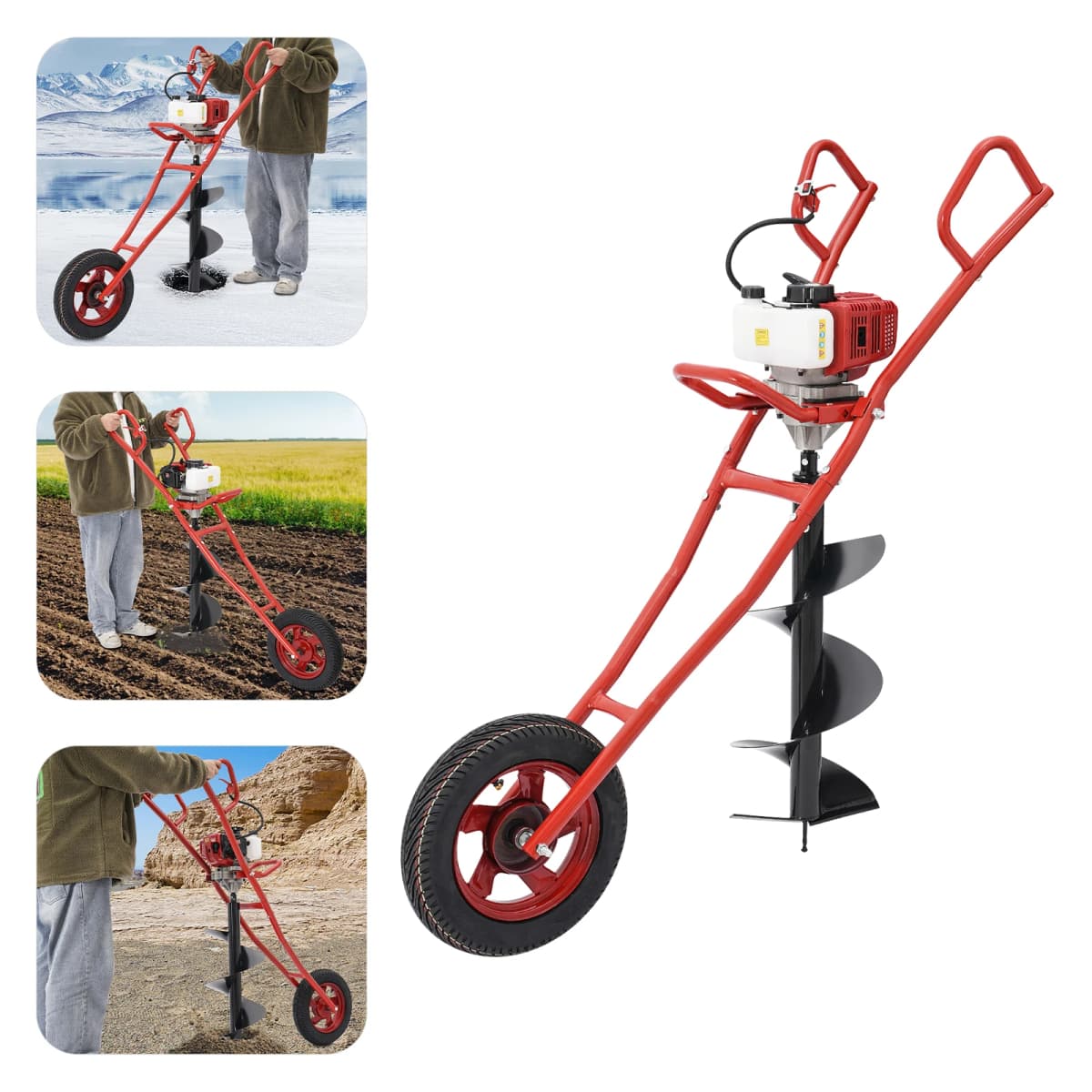 52CC 1.46KW Earth Drill with Wheel Auger Bit Portable for Fence Post Planting Excavation Projects