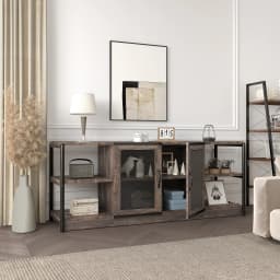 TV Stand for 65+ Inch, Farmhouse TV Stand, Entertainment Center with Storage Cabinet and Mesh Doors Console Cabinet