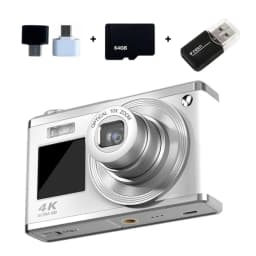 60 MP 4K CCD Camera with 64 GB Memory card, USB Card Reader and Android OTG Adapter, White