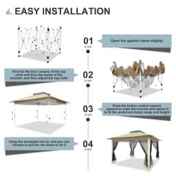 3x3M Waterproof Stable Folding Pavilion,Pop-up Garden Pavilion with 4 sidewalls Mosquito Net,Party tent,Double roof For Garden