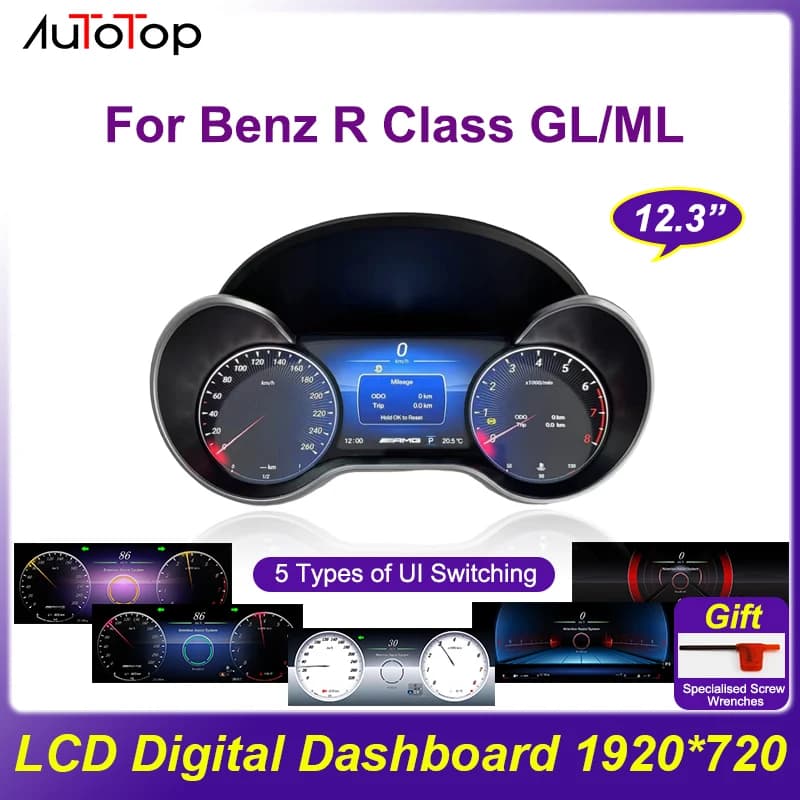 AUTOTOP 12.3 1920*720 Linux Car LCD Digital Dashboard Cluster For Benz R Class ML GL Auto Instrument Panel Cockpit