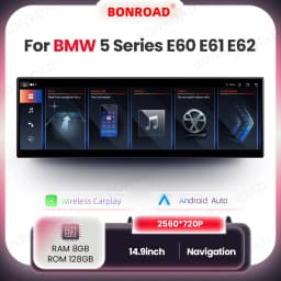 Bonroad 14.9Inch Car Multimedia Wireless Carplay Android Auto Radio Gps for Bmw 5 Series E60 E61 E62 with 2560*720P Touch Screen