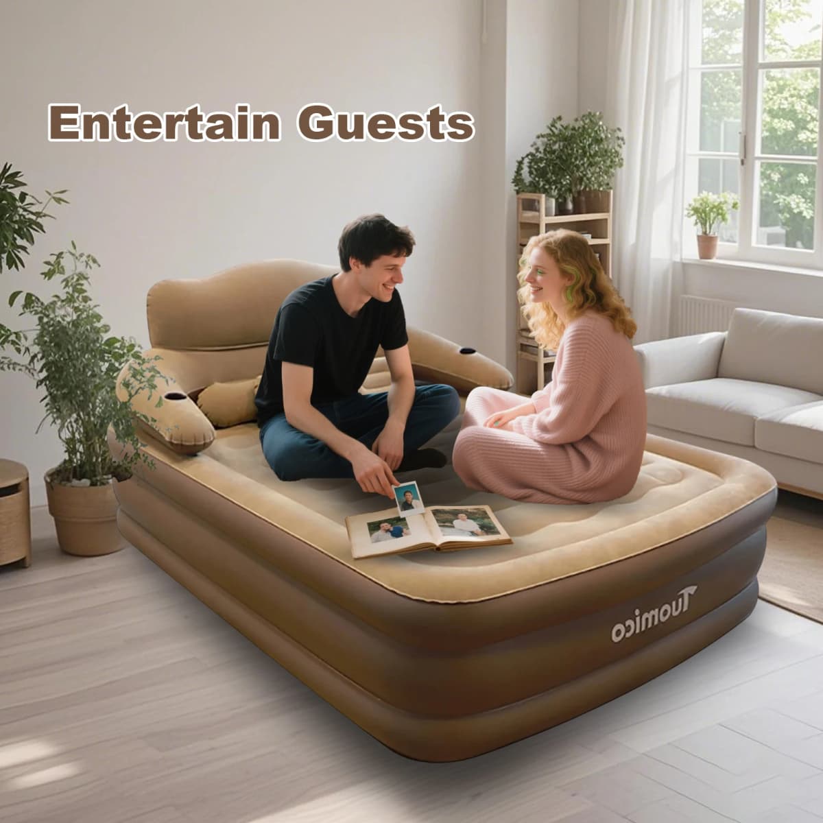 2 Persons Folding Inflatable Mattress Camping Home Indoor Outdoor Air Cushion 48cm High Bed Lazy Laying Soft Skin-friendly