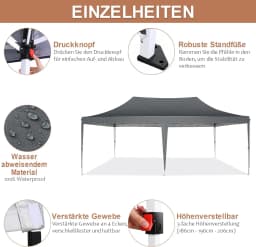 3x6m Folding Gazebo Waterproof Stable Winterproof, Instantly Fold-Out Canopies Outdoor Garden Tent with 6 Side Panels, for Party