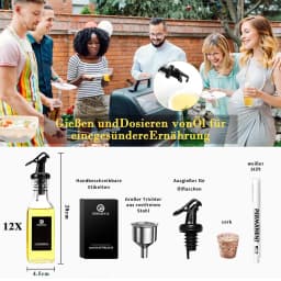 12 Pcs 160ml Glass Oil Bottles with Pour Spout, Portable Refillable Oil Vinegar Dispenser for BBQ Travel, DIY Labels