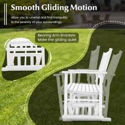Patio Glider Loveseat Chair, 2-Person Porch Glider Swing Rocking Bench w/ Solid Wood Frame, Slatted Seat & Curved Backrest