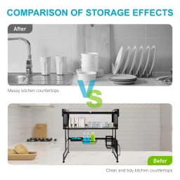 Kitchen Sink Shelf Rack Household Dishes Drain Rack Black Length 85cm Luxury Set 2 Tier Storage Box