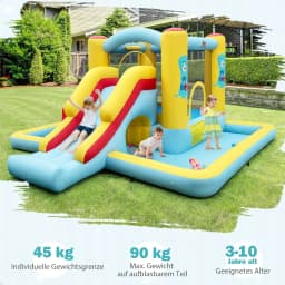 Bouncy Castle with Slide,Basketball Hoop & Ring Toss Game,for Indoor and Outdoor Use,Includes Colourful Balls,394x389x194cm