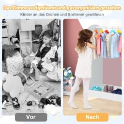 Children's Wardrobe with Mirror, Prince Princess Clothes Rack with Hanger and 4 Shelves, 93.5 x 38 x 100 cm (White)