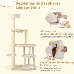 151 cm Wooden Cat Scratching Post Large Cat Scratching Post with 2-Tier Cat Cave & Hammock & Sisal Scratching Post, Activity