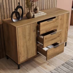 Kommode mit 2 Türen und 3 Schubladen, 120 x 40 x 76 cm in Dunkle Eiche,Verstellbare Ablage,Sideboard Highboard für Schlafzimmer