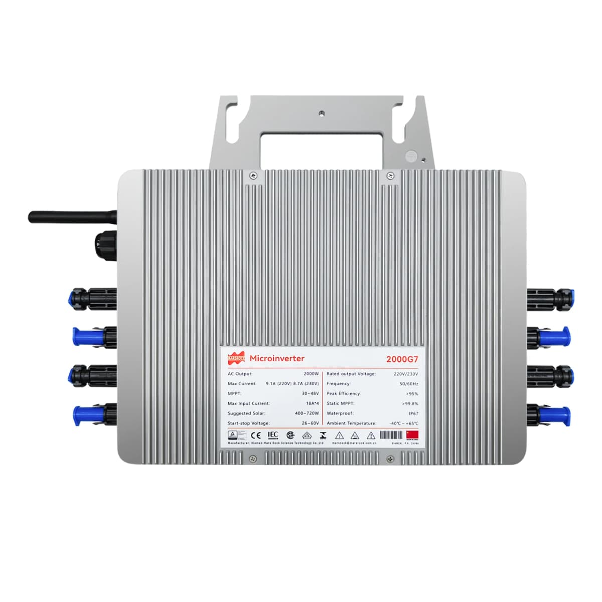 MPPT 2000W Micro Solar Inverter IP67 Household With WIFI DC26-60V Easy to Install Solar Grid Tie Converter With T-connector