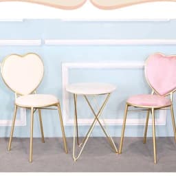 Love Heart Shape Backrest Flannelette Soft Seat Metal Iron Art Leisure Chair Modern Fashion Nordic Minimalist Coffee Cafe Chair