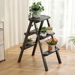 Heavy Duty Aluminum Folding Ladder - 3 Step Telescoping, Dual Sided Household Step Ladder with Tray, Space Saver