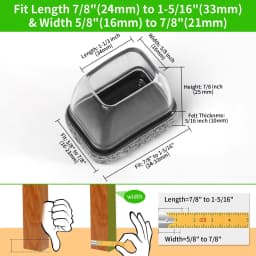8PCS Silicone Chair Leg Floor Caps Protectors Rectangle with Felt Foot Cover End Caps Covers Width 22-32mm for Hardwood Table