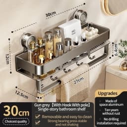 Suction Cup Bathroom Organizer Wall Mounted Toilet Wash Basin Shower Gel Storage Rack No Drilling Required Bathroom Shelf