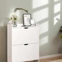 2-Tier Wooden Shoe Organizer Cabinet with Flip Drawers Narrow Shoe Storage Cabinet Space Saving Slimming Shoe Rack for Hallway