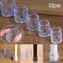 16Pcs 16/19/25/30mm Chair Leg Cap Rubber Feet-Protector Pads Non-slip Transparent Table Covers Furniture Leveling Feet Decor