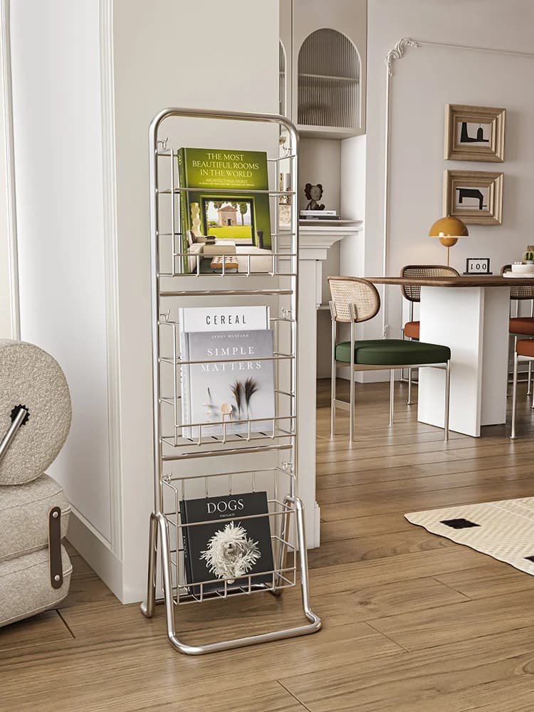 MOMO-Floor to Ceiling Iron Bookshelf, Antique Display Rack, Removable Storage Shelves, Small, Household, Magazine