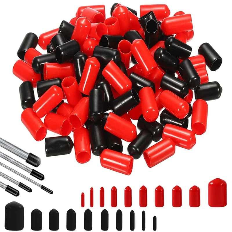5-50pcs Rubber End Caps, Vinyl End Caps with Black and Red Screws, Bolts, Screws, Rubber Thread Protectors, Safety Covers