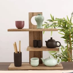 3-4 Layers Chinese Style Storage Holders Solid Wood Retro Design Wooden Tea Set Rack Tea Set Multi-Layer Tea Cup Display Shelf