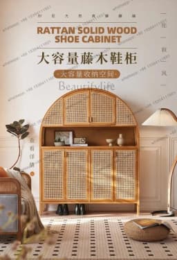 Nordic solid wood shoe cabinet entry simple rattan entrance locker