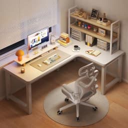 L Shaped Computer Desk with Desktop Storage Shelf Corner Office Desk Table for Home Study Workstation Solid Wood With Bookshelf