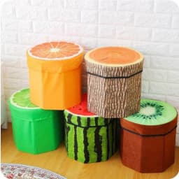 Fruit storage stool, cute folding stool organizer box, foldable storage seat, creative stump storage stool